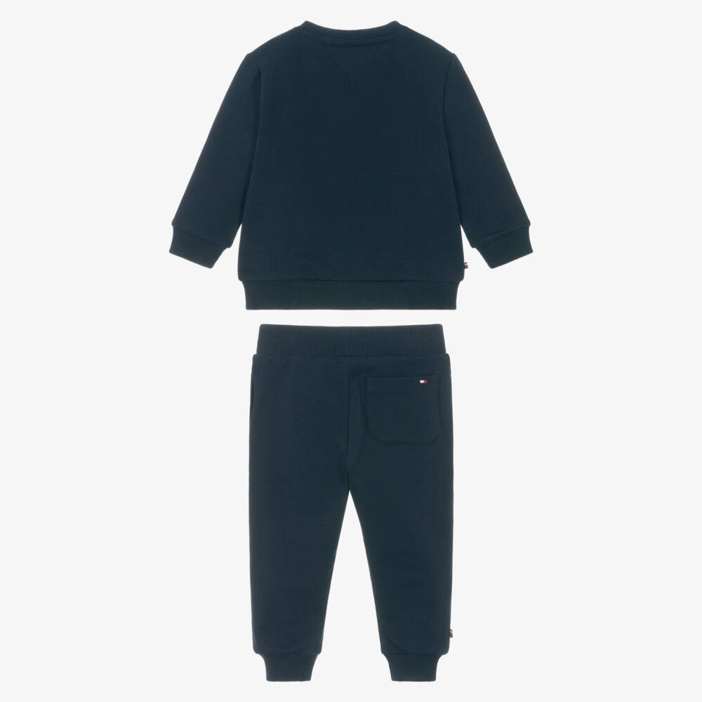 Tommy Hilfiger-Baby Boys Navy Blue Cotton Flocked Logo Tracksuit | Childrensalon Outlet