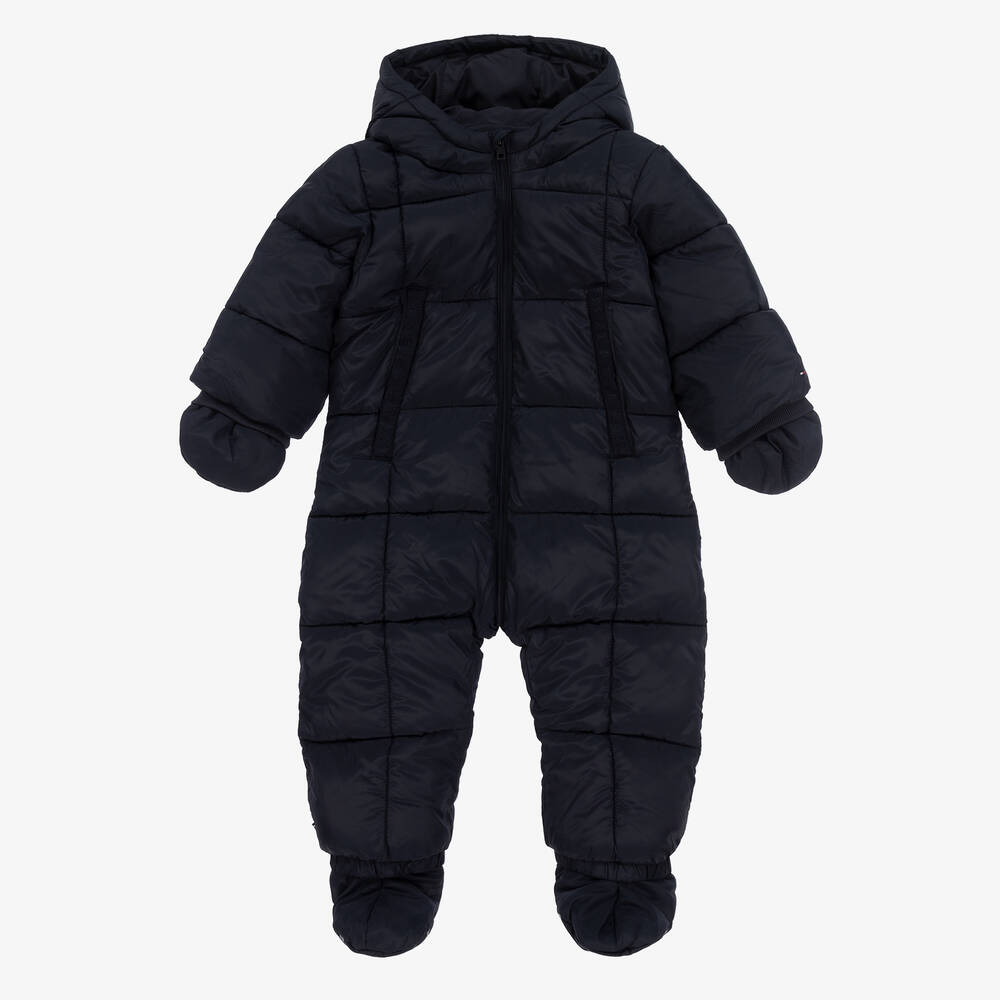 Tommy Hilfiger - Baby Boys Navy Blue Hooded Snowsuit | Childrensalon