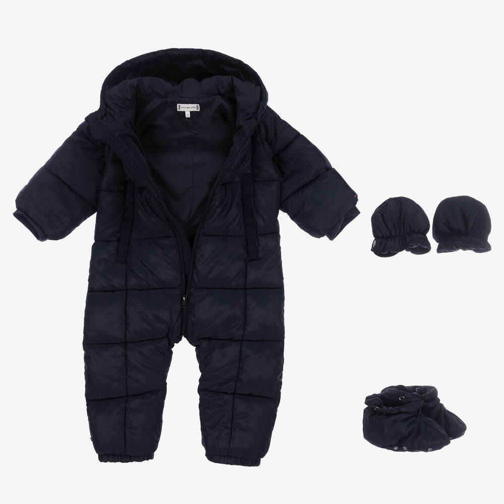 Tommy Hilfiger-Baby Boys Navy Blue Hooded Snowsuit | Childrensalon Outlet
