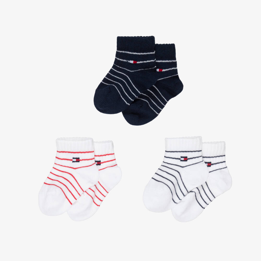 Tommy Hilfiger-Baby Boys Navy Blue & White Ankle Socks (3 Pack) | Childrensalon Outlet