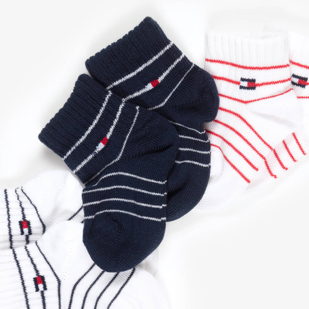 Tommy Hilfiger-Baby Boys Navy Blue & White Ankle Socks (3 Pack) | Childrensalon Outlet