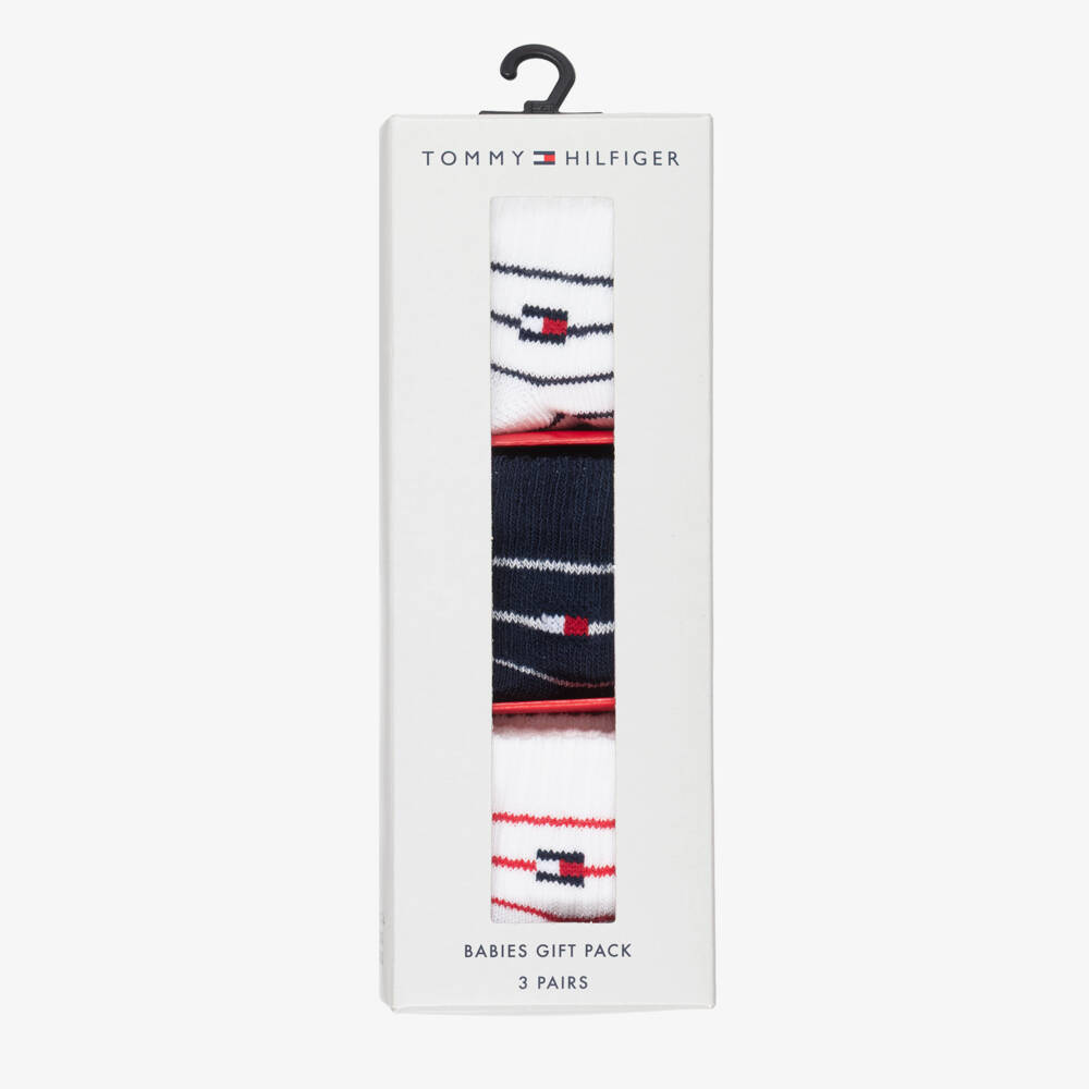 Tommy Hilfiger-Baby Boys Navy Blue & White Ankle Socks (3 Pack) | Childrensalon Outlet
