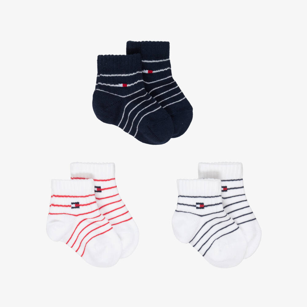 Tommy Hilfiger-Baby Boys Navy Blue & White Ankle Socks (3 Pack) | Childrensalon Outlet
