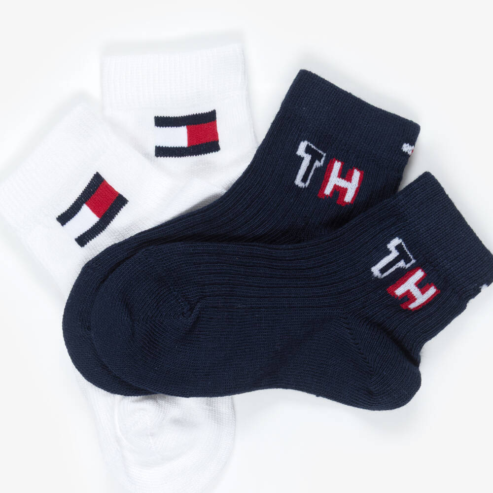 Tommy Hilfiger-Baby Boys Navy Blue & White Logo Ankle Socks (2 Pack) | Childrensalon Outlet