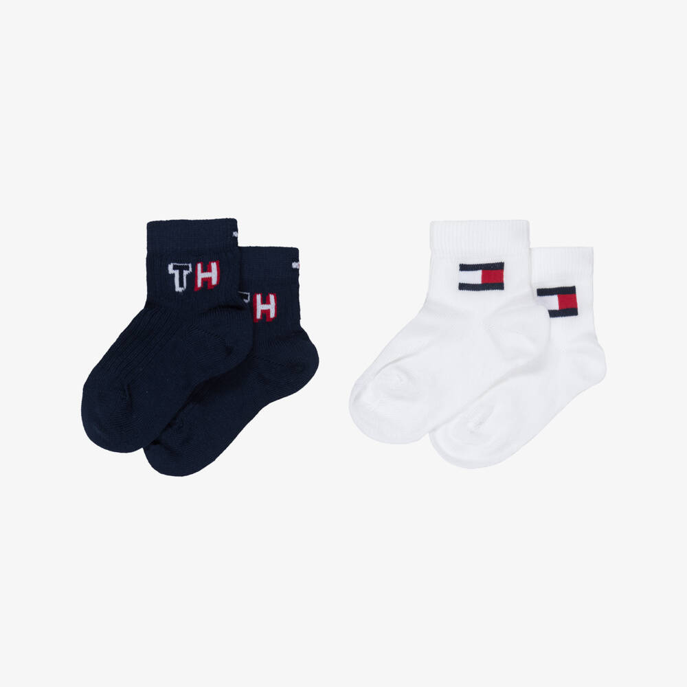 Tommy Hilfiger-Baby Boys Navy Blue & White Logo Ankle Socks (2 Pack) | Childrensalon Outlet