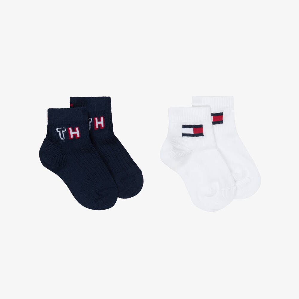 Tommy Hilfiger-Baby Boys Navy Blue & White Logo Ankle Socks (2 Pack) | Childrensalon Outlet