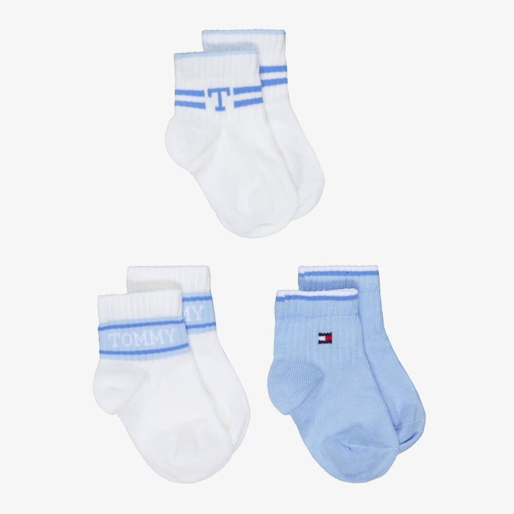 Tommy Hilfiger-Baby Boys White & Blue Cotton Socks (3 Pack) | Childrensalon Outlet