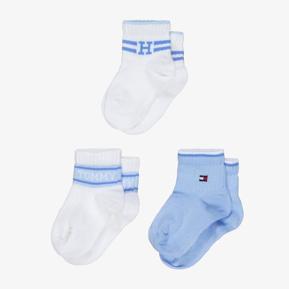 Tommy Hilfiger-Baby Boys White & Blue Cotton Socks (3 Pack) | Childrensalon Outlet
