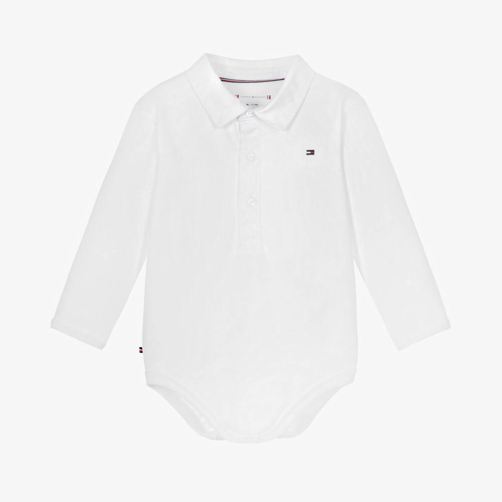 Tommy Hilfiger-Baby Boys White Cotton Long-Sleeved Bodysuit | Childrensalon Outlet