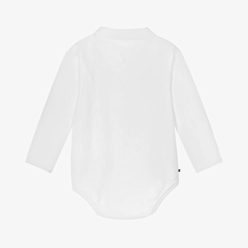 Tommy Hilfiger-Baby Boys White Cotton Long-Sleeved Bodysuit | Childrensalon Outlet