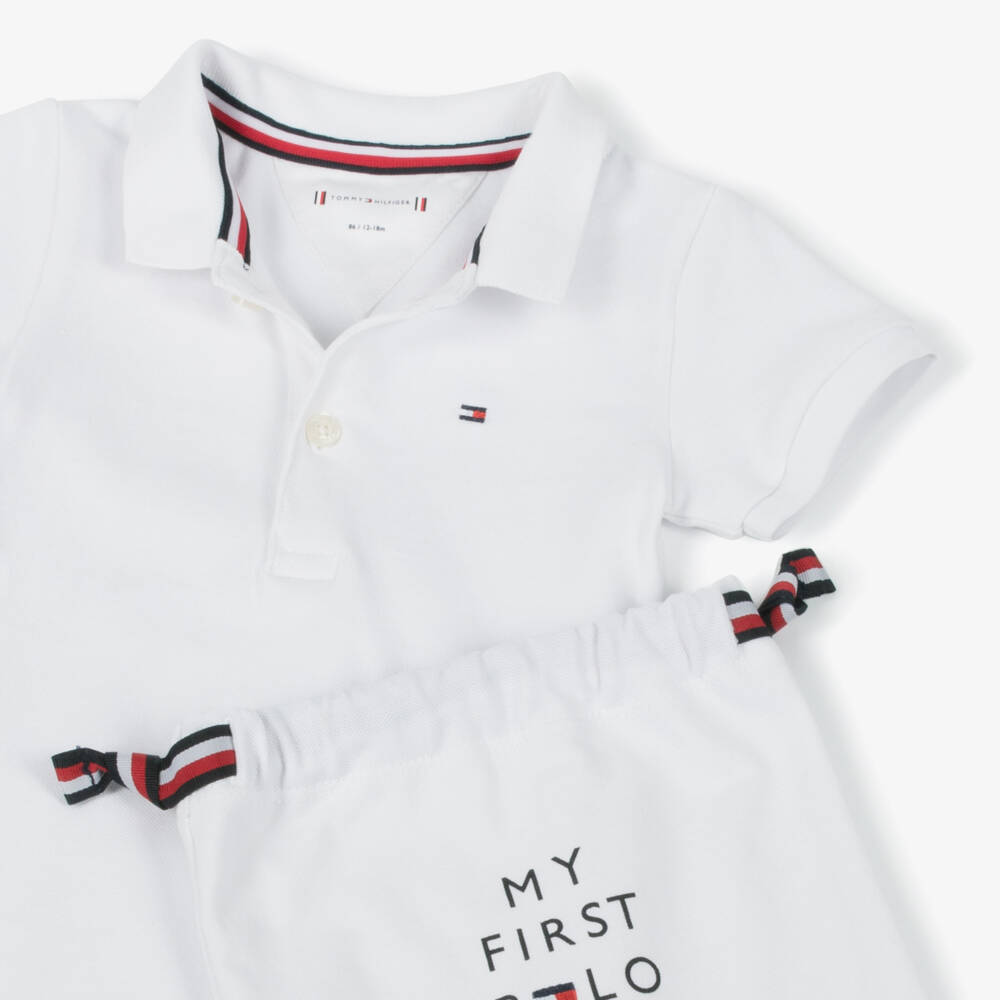 Tommy Hilfiger-Baby Boys White Cotton Polo Bodysuit | Childrensalon Outlet