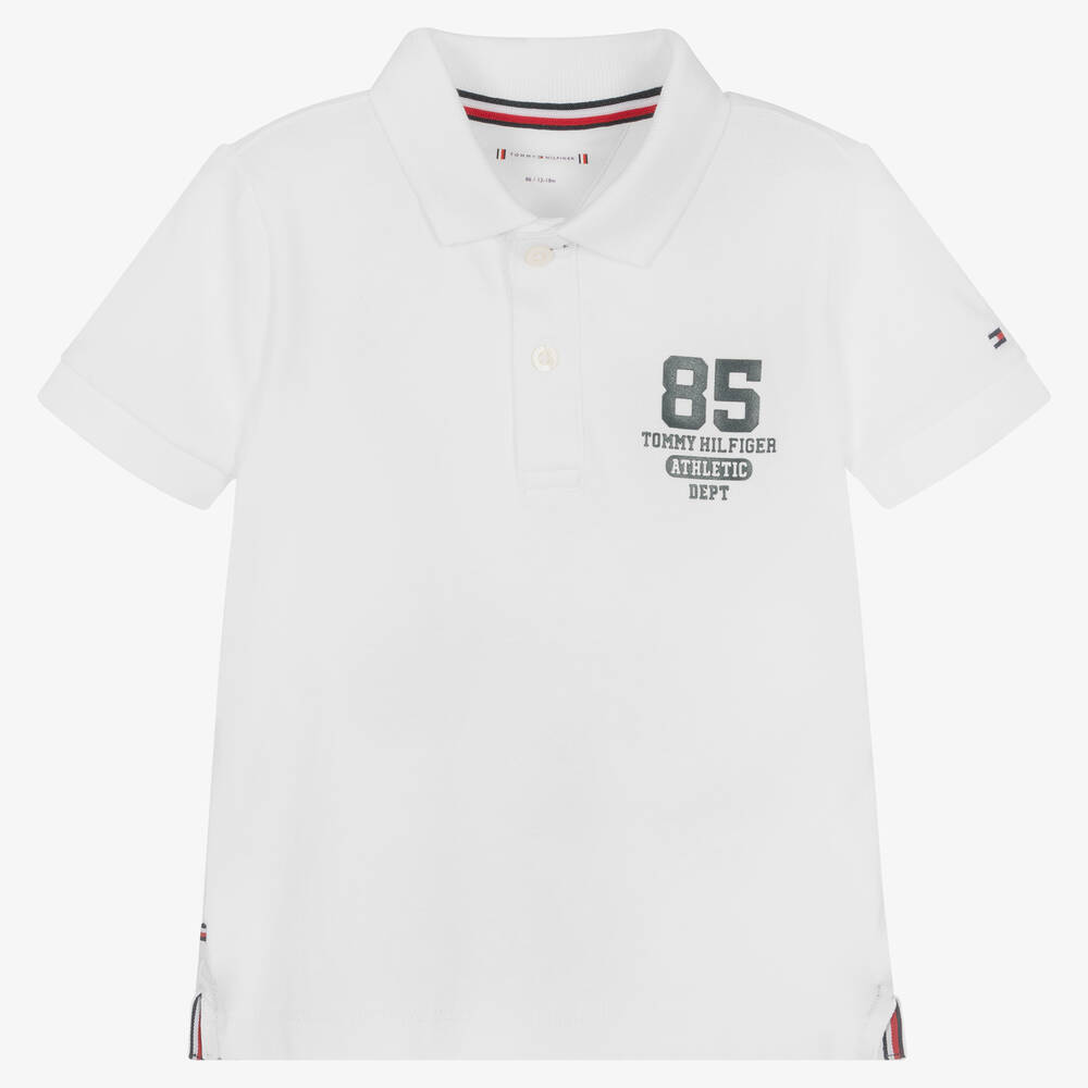 Tommy Hilfiger - Baby Boys White Cotton Polo Shirt | Childrensalon