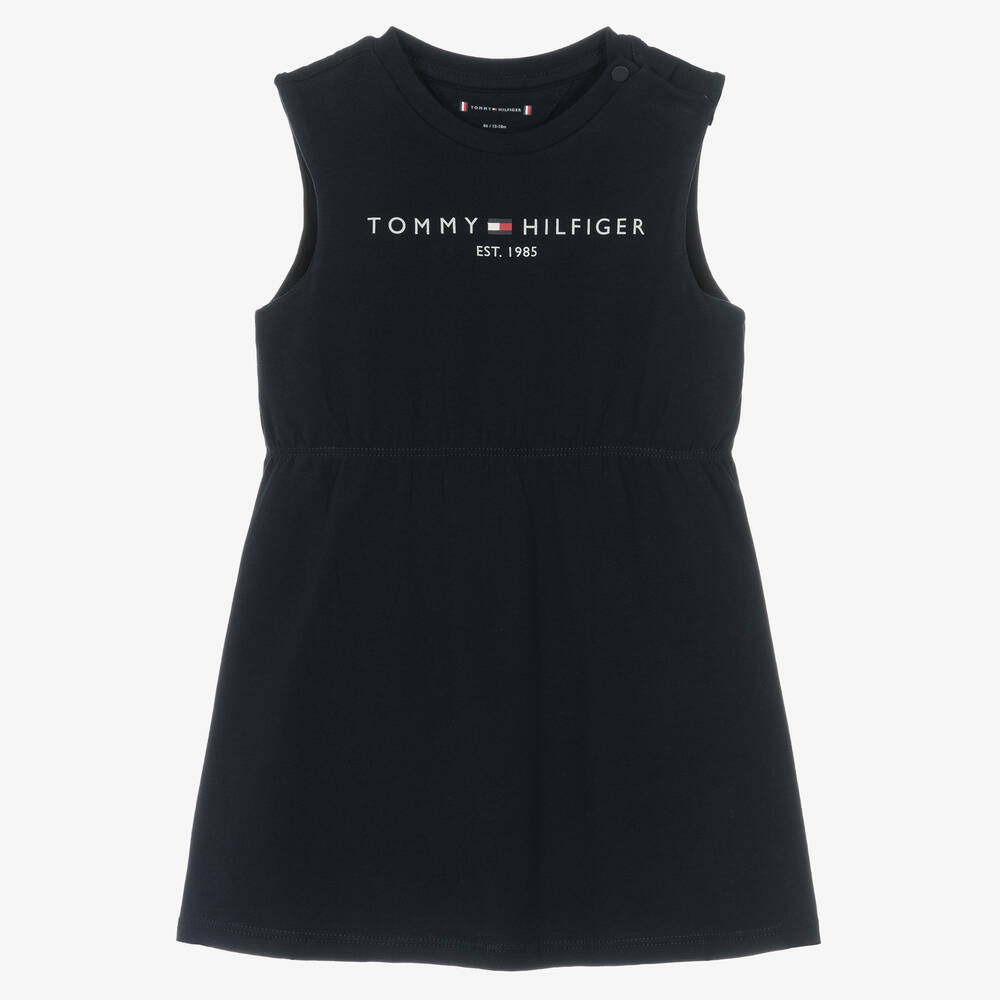 Tommy Hilfiger - Baby Girls Blue Cotton Logo Dress | Childrensalon