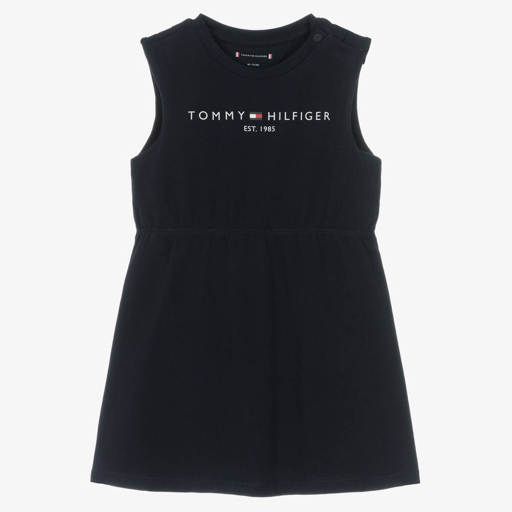 Baby Girls Blue Cotton Logo Dress