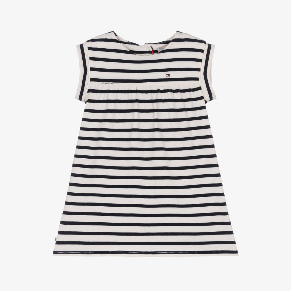 Tommy Hilfiger - Blau gestreiftes Baby-Baumwollkleid | Childrensalon