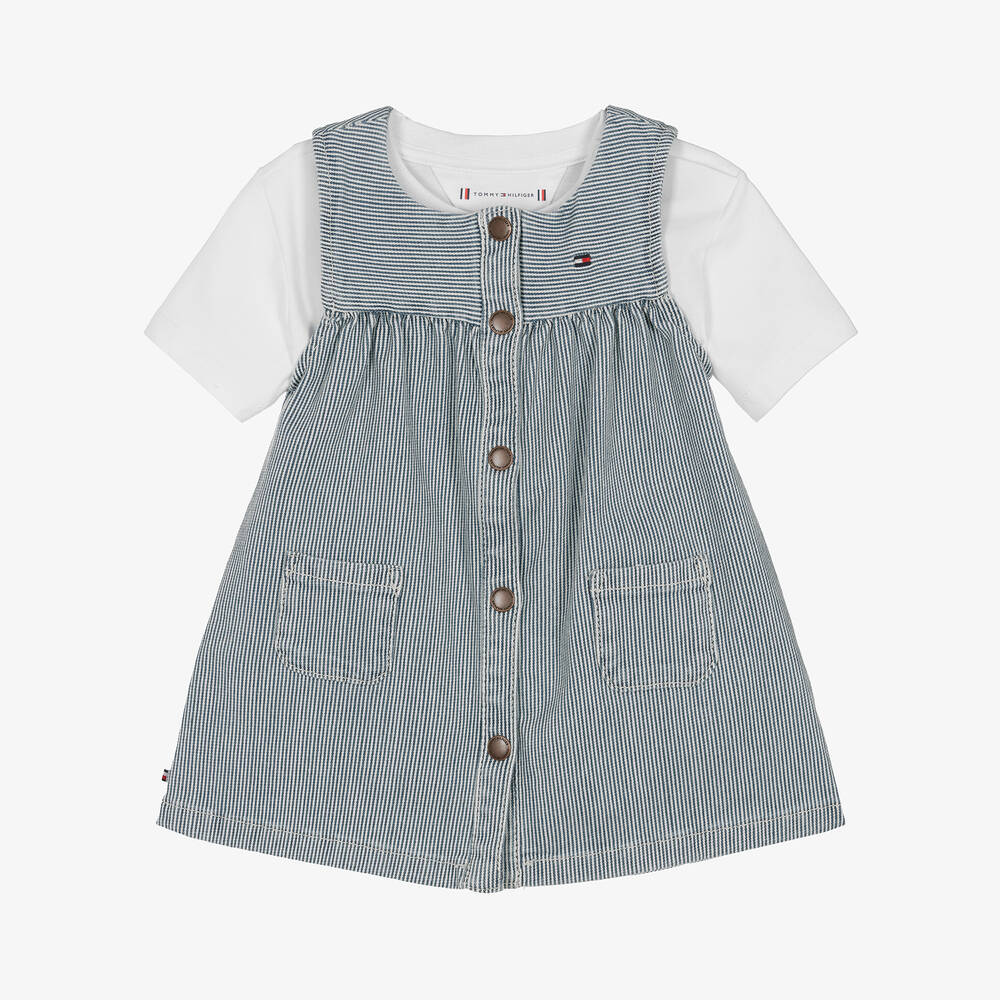 Tommy Hilfiger-Baby Girls Blue Striped Denim Dress Set | Childrensalon Outlet