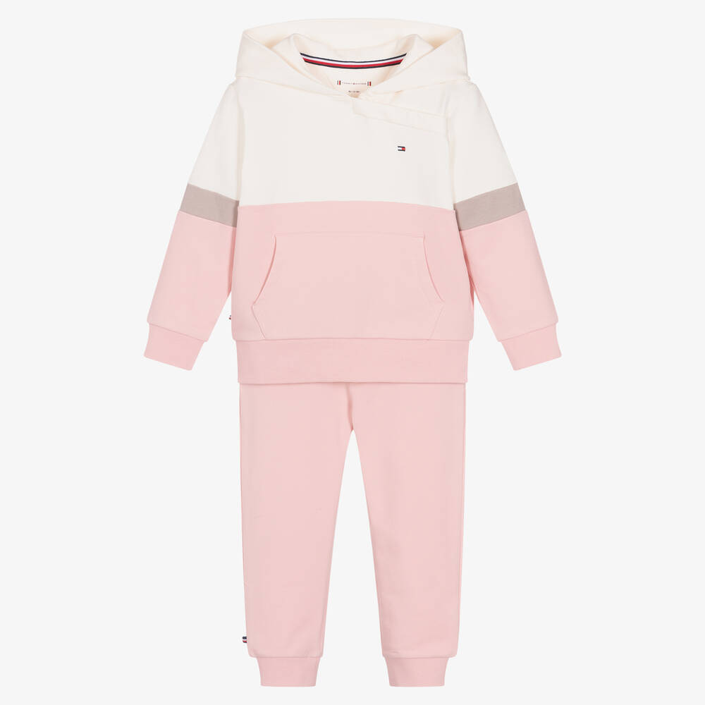 Tommy Hilfiger - Baby Girls Ivory & Pink Cotton Tracksuit | Childrensalon