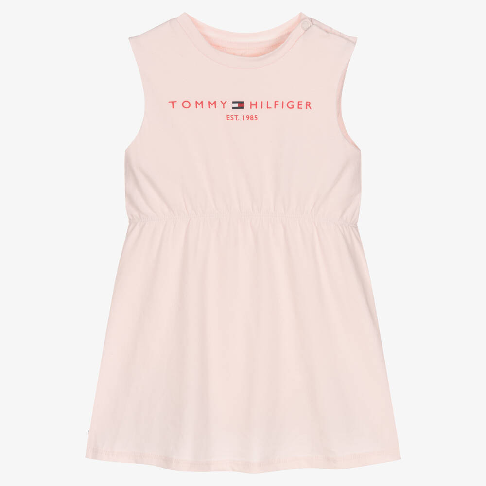 Tommy Hilfiger - Baby Girls Pale Pink Cotton Logo Dress | Childrensalon