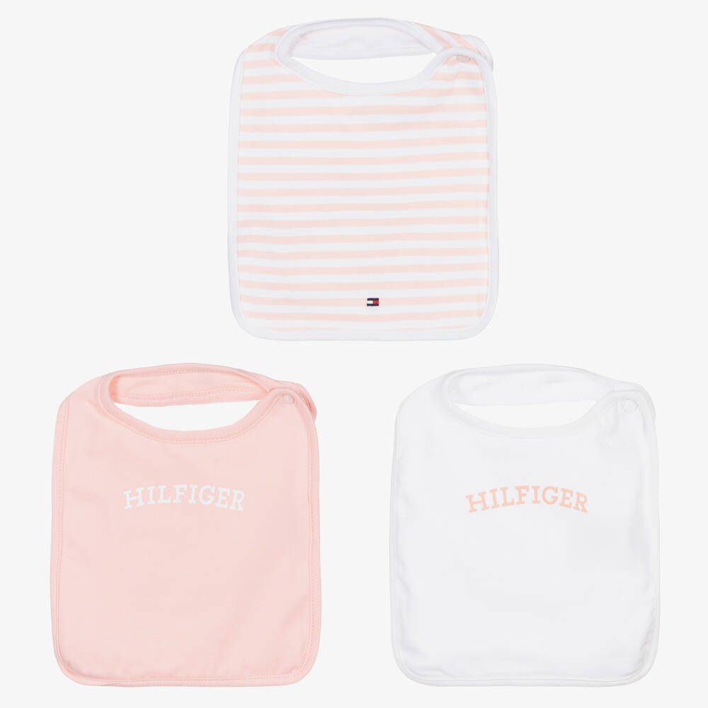 Tommy Hilfiger - Baby Girls Pink Cotton Bibs (3 Pack) | Childrensalon