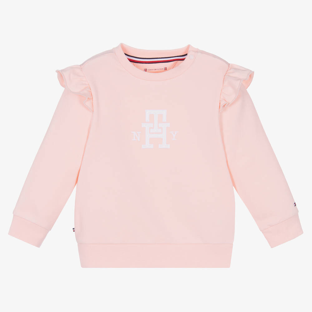 Tommy Hilfiger - Baby Girls Pink Cotton Frill Sweatshirt | Childrensalon