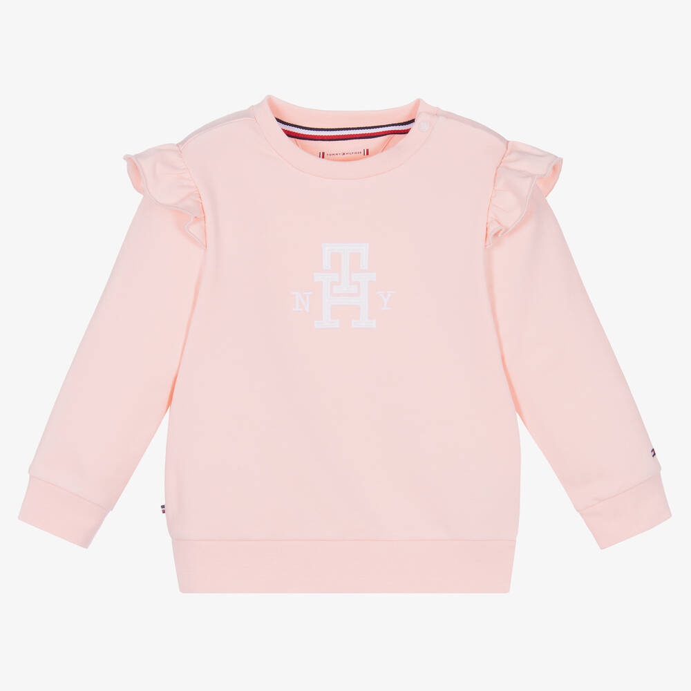 Tommy Hilfiger - Sweat rose en coton à volants bébé | Childrensalon