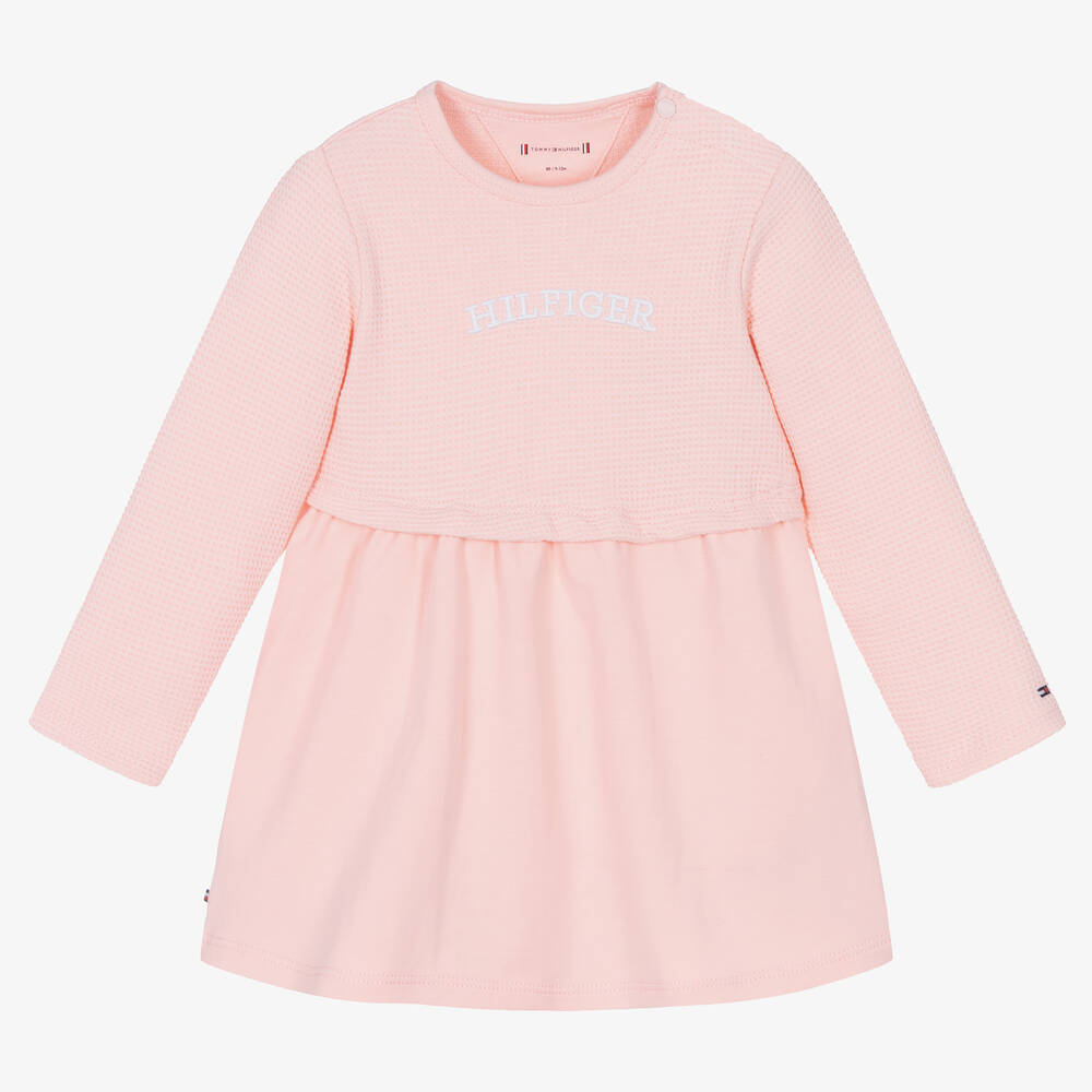 Tommy Hilfiger - Baby Girls Pink Cotton Jersey Dress | Childrensalon