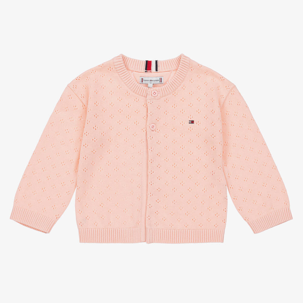 Tommy Hilfiger - Baby Girls Pink Cotton Knit Cardigan | Childrensalon