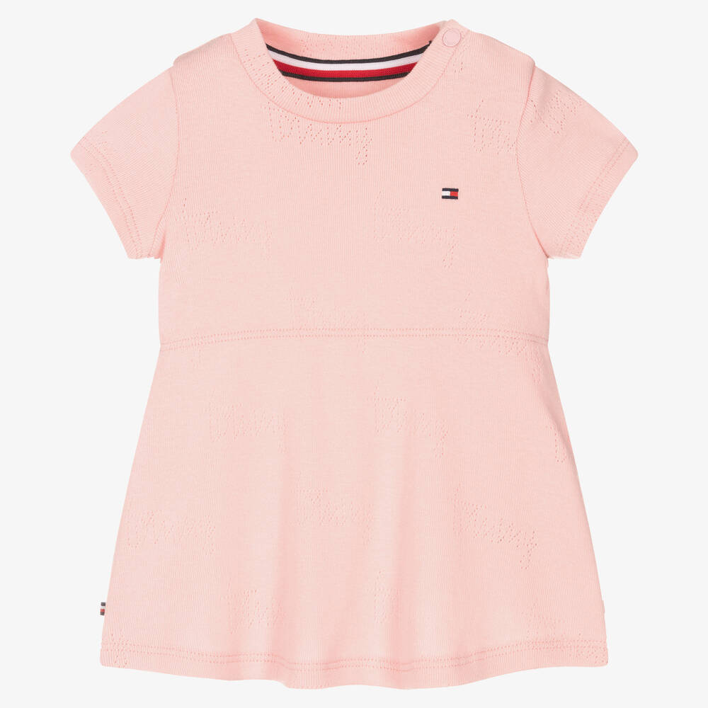 Tommy Hilfiger - Baby Girls Pink Cotton Logo Dress | Childrensalon