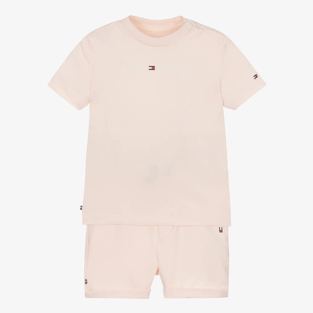 Tommy Hilfiger - Baby Girls Pink Cotton Shorts Set | Childrensalon