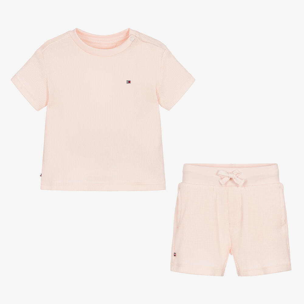 Tommy Hilfiger-طقم شورت قطن لون زهري للمولودات | Childrensalon Outlet