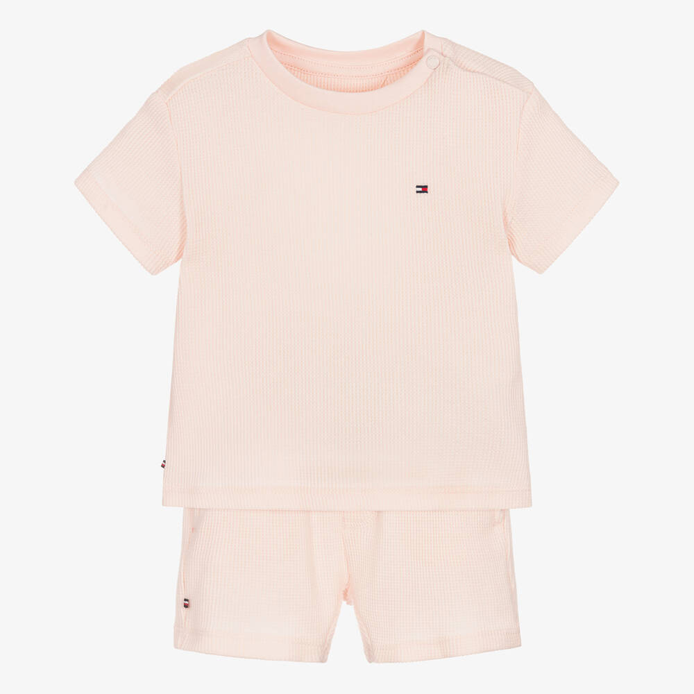 Tommy Hilfiger - Baby Girls Pink Cotton Shorts Set | Childrensalon