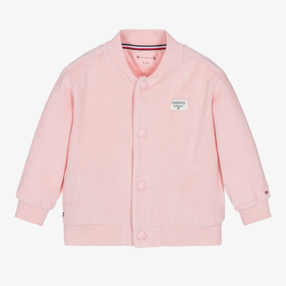 Tommy Hilfiger - Baby Girls Pink Cotton Towelling Jacket | Childrensalon