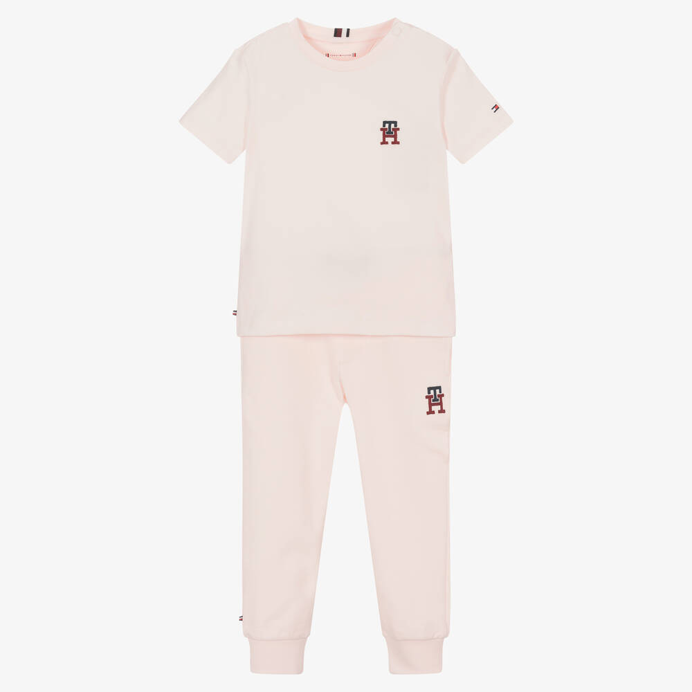Tommy Hilfiger - Baby Girls Pink Cotton Trouser Set | Childrensalon
