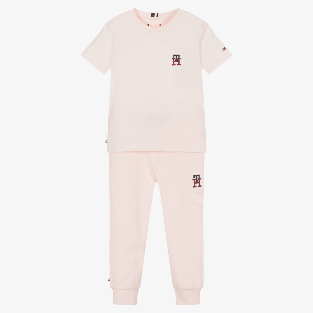 Tommy Hilfiger-Baby Girls Pink Cotton Trouser Set | Childrensalon Outlet