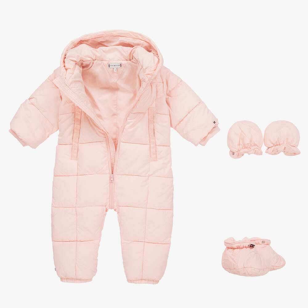 Tommy Hilfiger-Baby Girls Pink Hooded Snowsuit | Childrensalon Outlet