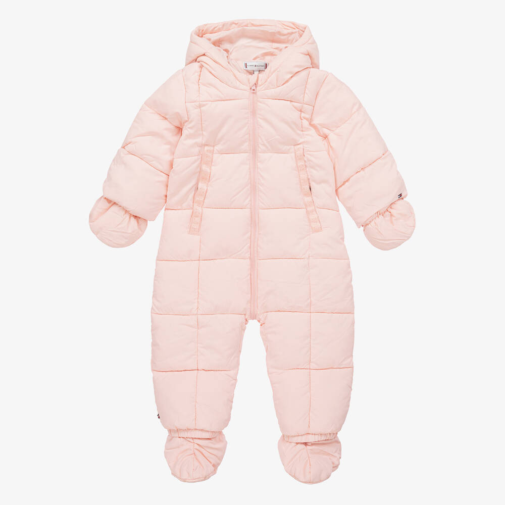 Tommy Hilfiger - Baby Girls Pink Hooded Snowsuit | Childrensalon