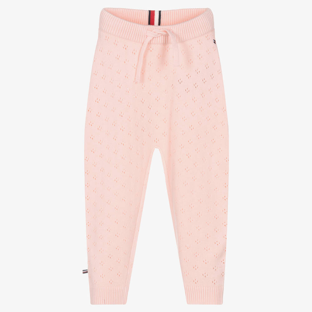Tommy Hilfiger - Baby Girls Pink Knitted Cotton Trousers | Childrensalon