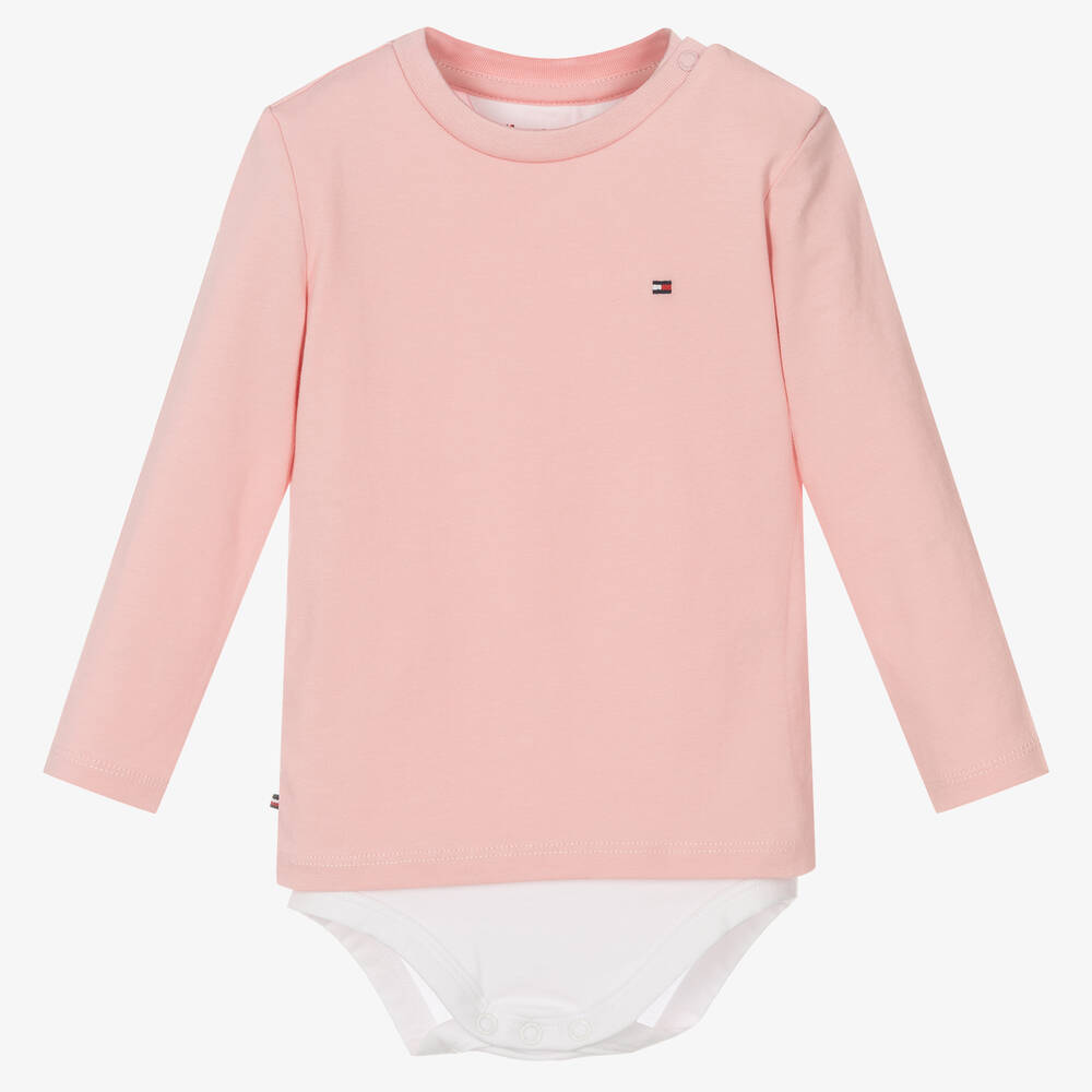 Tommy Hilfiger - Baby Girls Pink Logo Bodysuit | Childrensalon