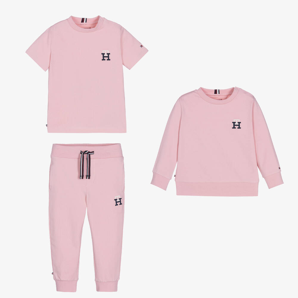 Tommy Hilfiger - Baby Girls Pink Logo Tracksuit Gift Set | Childrensalon