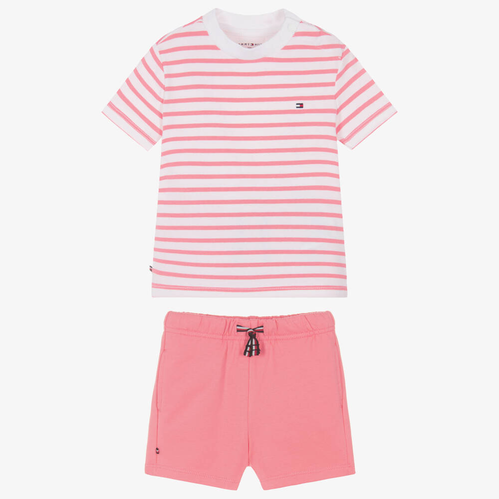 Tommy Hilfiger-Baby Girls Pink Stripe Cotton Jersey Shorts Set | Childrensalon Outlet