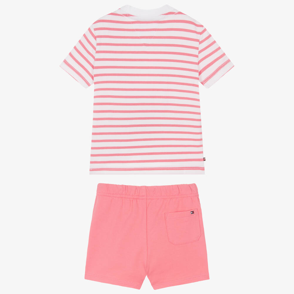Tommy Hilfiger-Baby Girls Pink Stripe Cotton Jersey Shorts Set | Childrensalon Outlet