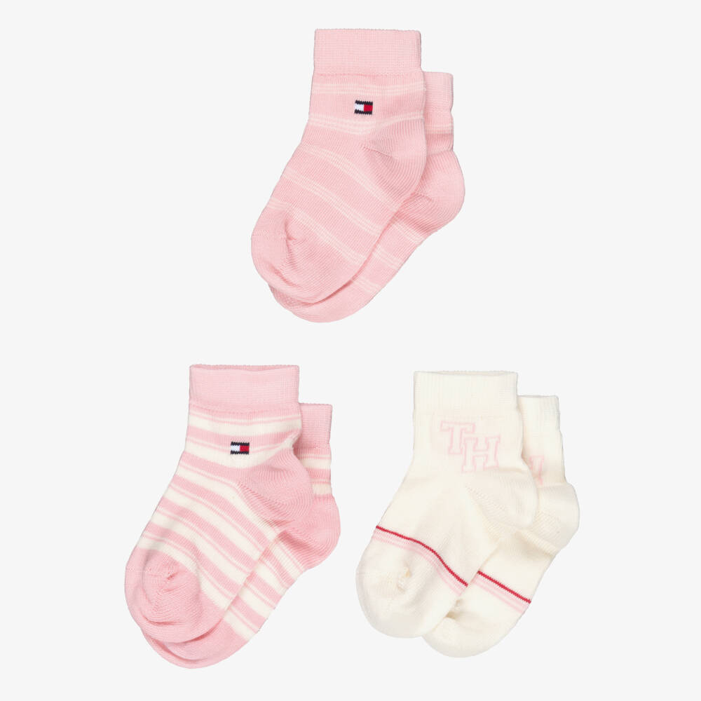 Tommy Hilfiger-Baby Girls Pink Striped Cotton Socks (3 Pack) | Childrensalon Outlet