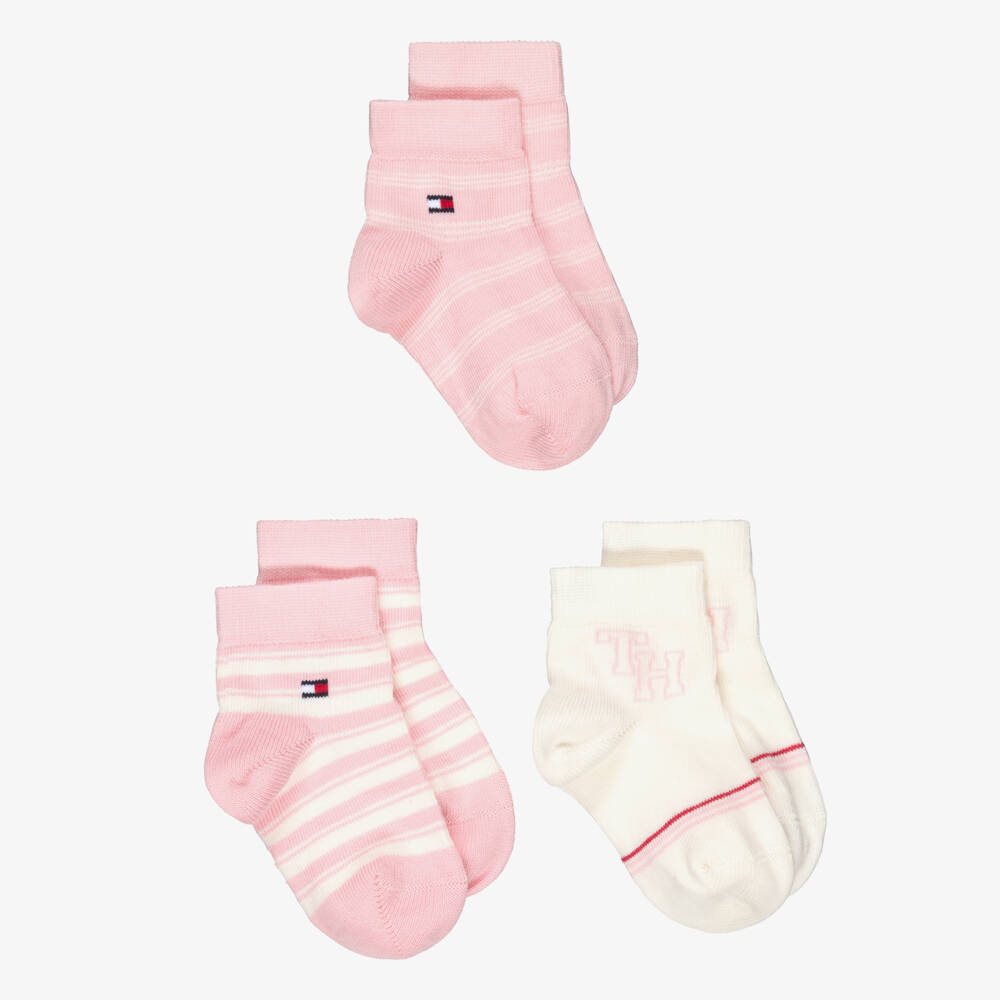 Tommy Hilfiger-Baby Girls Pink Striped Cotton Socks (3 Pack) | Childrensalon Outlet