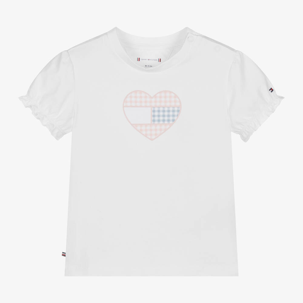Baby Girls White Cotton Heart T Shirt