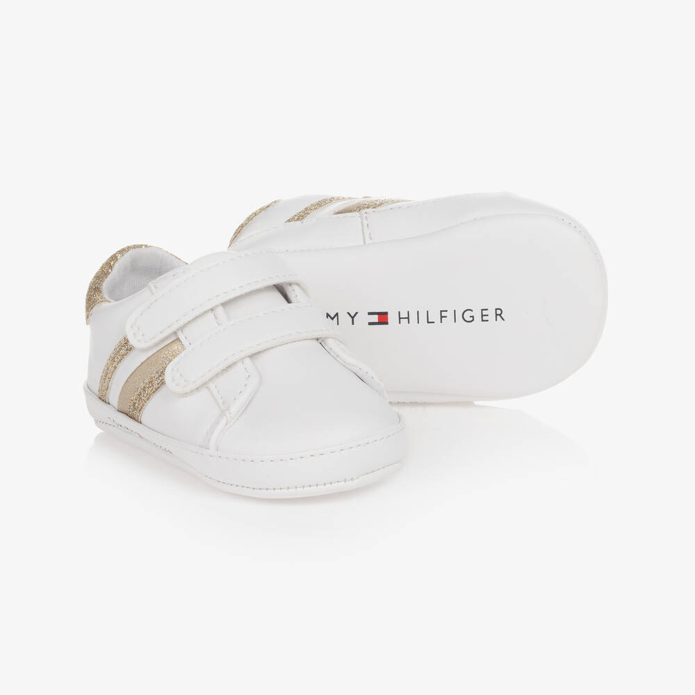 Tommy Hilfiger - Glitzer-Krabbelschuhe in Weiß/Gold | Childrensalon