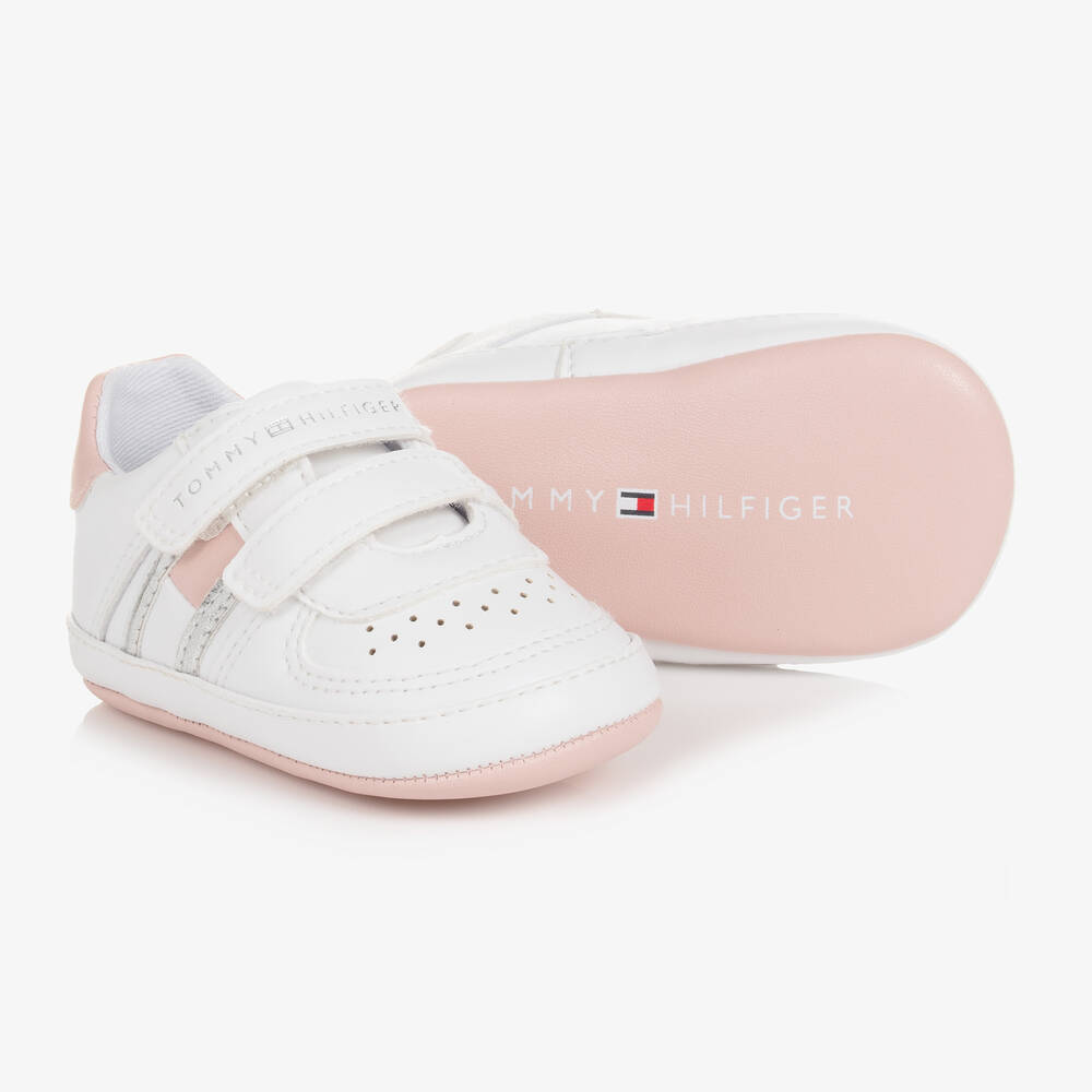 Tommy Hilfiger - Baby Girls White Pre-Walker Trainers | Childrensalon