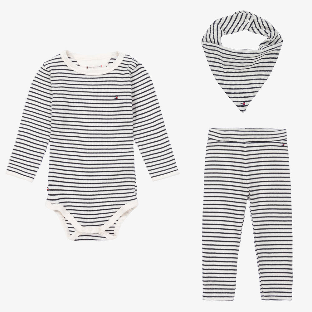 Tommy Hilfiger - Baby White Striped 3 Piece Trouser Set | Childrensalon