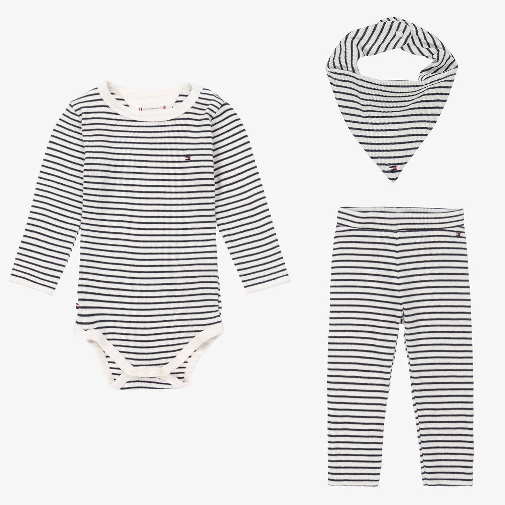 Tommy Hilfiger - Ensemble pantalon blanc rayé bébé | Childrensalon