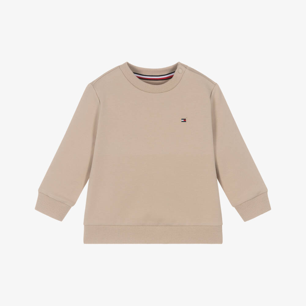 Tommy Hilfiger-Beige Cotton Baby Sweatshirt with Small Flag Logo | Childrensalon Outlet