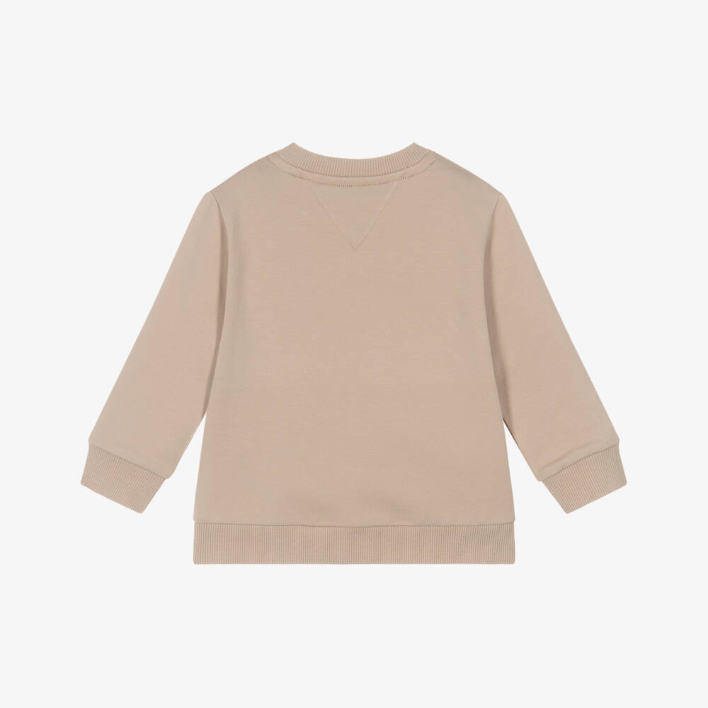 Tommy Hilfiger-Beige Cotton Baby Sweatshirt with Small Flag Logo | Childrensalon Outlet
